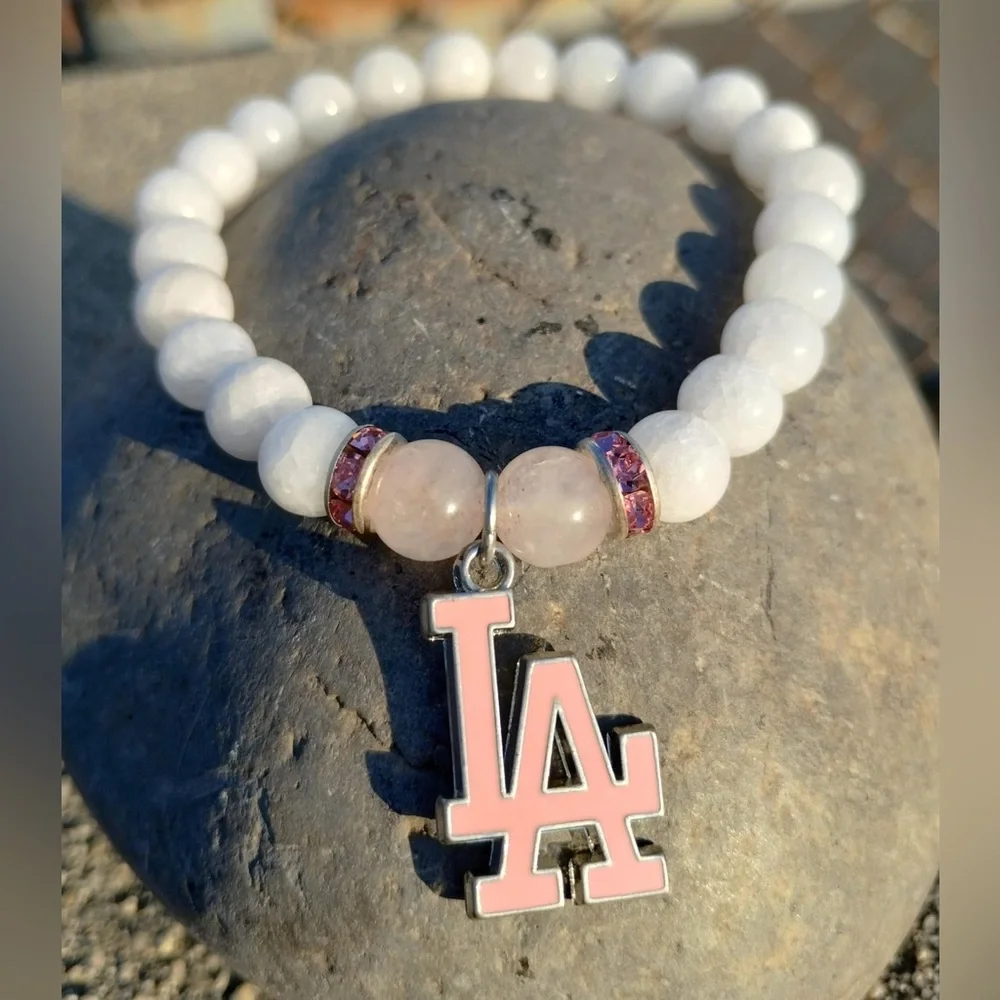 HANDMADE CRYSTAL QUARTZ L.A. DODGERS BRACELET (LA CHARM) - Picture 2 of 2